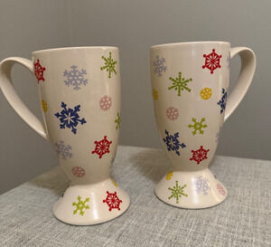 ❄️ Whittard of Chelsea Snowflake Footed Mugs Sleddin’ Hill 2005 – Set of 2